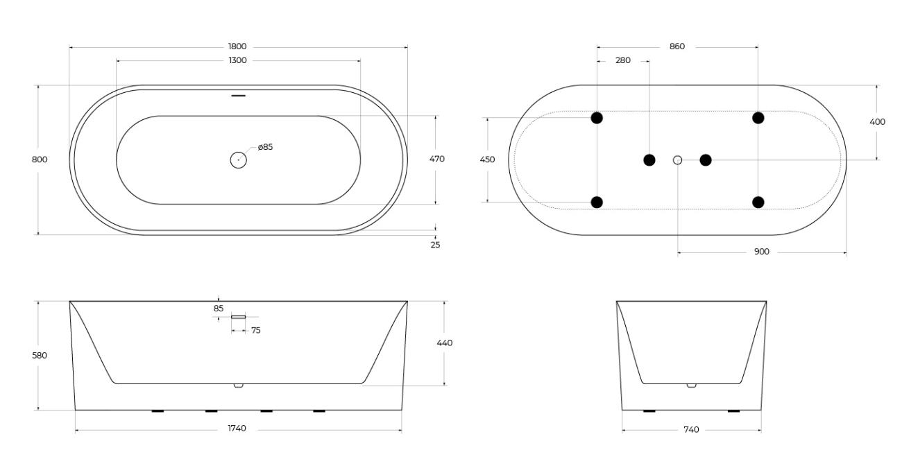 Ванна отдельностоящая BelBagno BB705-1800-800