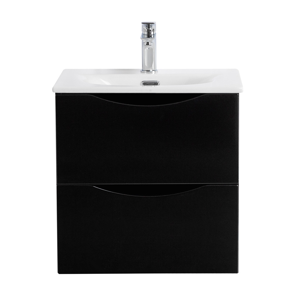 Тумба с раковиной подвесная BelBagno MARINO-CER-MINI-500-2C-SO-NL-P Nero Lucido, раковина белая BB-8099-3-50