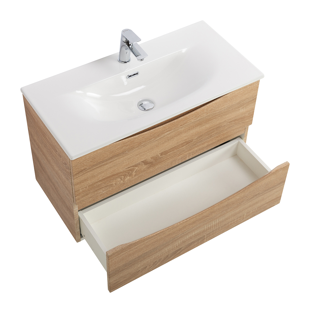 Тумба с раковиной подвесная BelBagno MARINO-CER-MINI-800-2C-SO-WO-P Rovere Bianco, раковина белая BB-8099-3-80