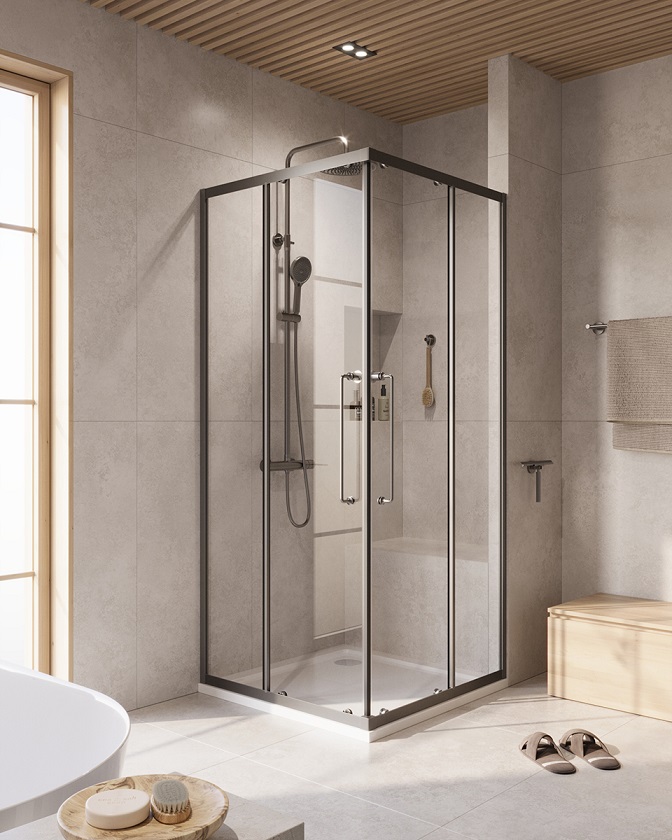 Душевой уголок Cezares RELAX-304-A-2-80-C-GM, 80х80х200, профиль оружейная сталь, прозрачное стекло