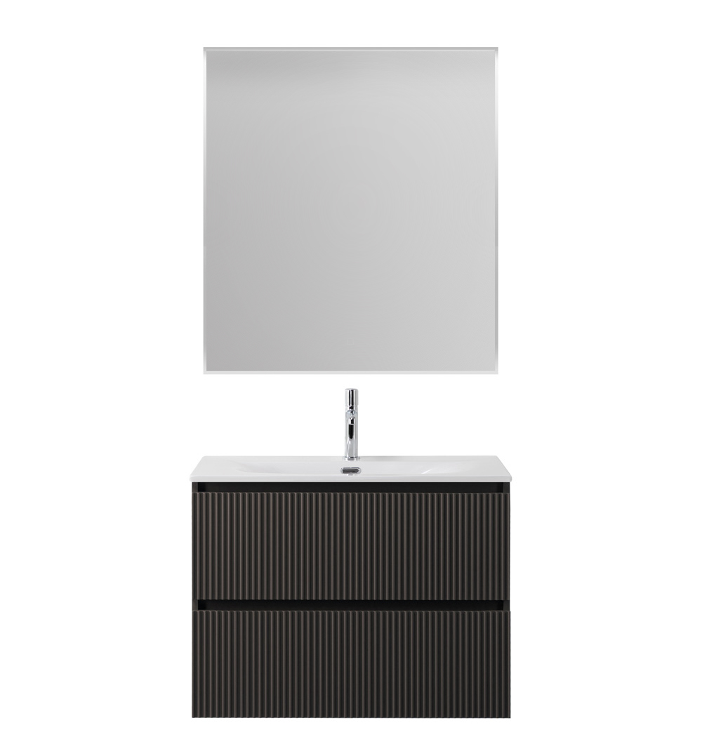 Тумба с раковиной подвесная BelBagno UNO-MINI-800-2C-SO-GSO Темно-Серый матовый, раковина белая BB-8099-3-80
