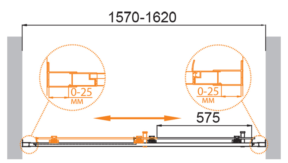 Душевая дверь Cezares MOLVENO-BF-1-160-C-BORO-IV, 160х195, профиль брашированное золото, прозрачное стекло