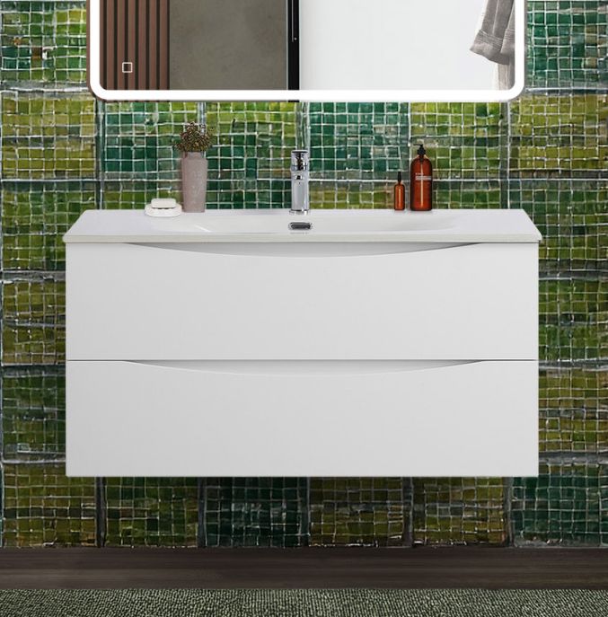 купить Тумба с раковиной подвесная BelBagno MARINO-CER-N-1000-2C-SO-BL-P Bianco Lucido, раковина белая BB-8099-100 