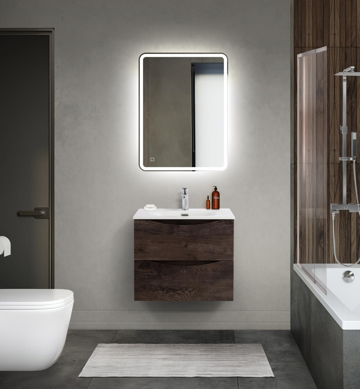 Тумба с раковиной подвесная BelBagno MARINO-CER-MINI-600-2C-SO-RNG-P Rovere Nature Grigio, раковина белая BB-8099-3-60
