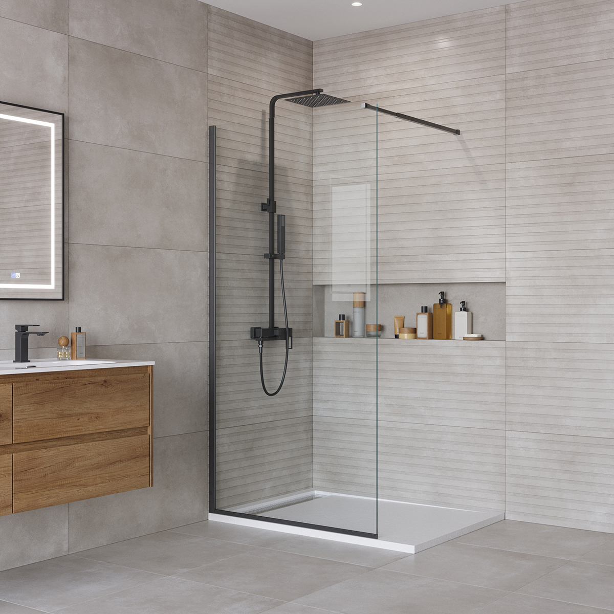 купить Душевая перегородка BelBagno KRAFT-L-1-90-C-NERO 