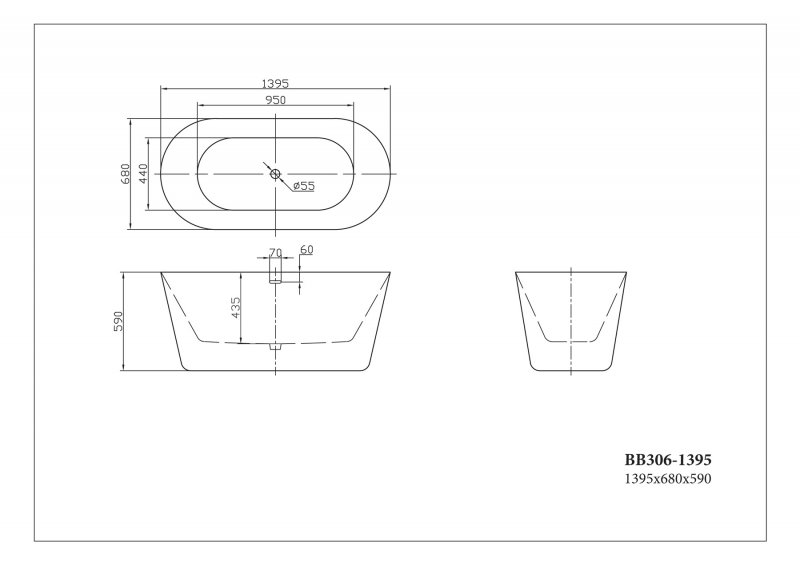 Ванна акриловая отдельностоящая BelBagno BB306-1395