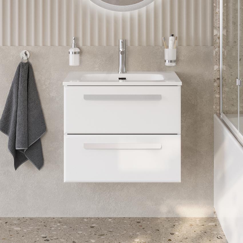 Тумба подвесная CEZARES ECO-CER-N-600-2C-SO-BL с раковиной CZR-8073-60, белый глянец