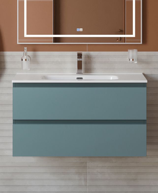 Тумба с раковиной подвесная BelBagno KRAFT-900-2C-SO-AO Голубой матовый, раковина белая BB900ETL