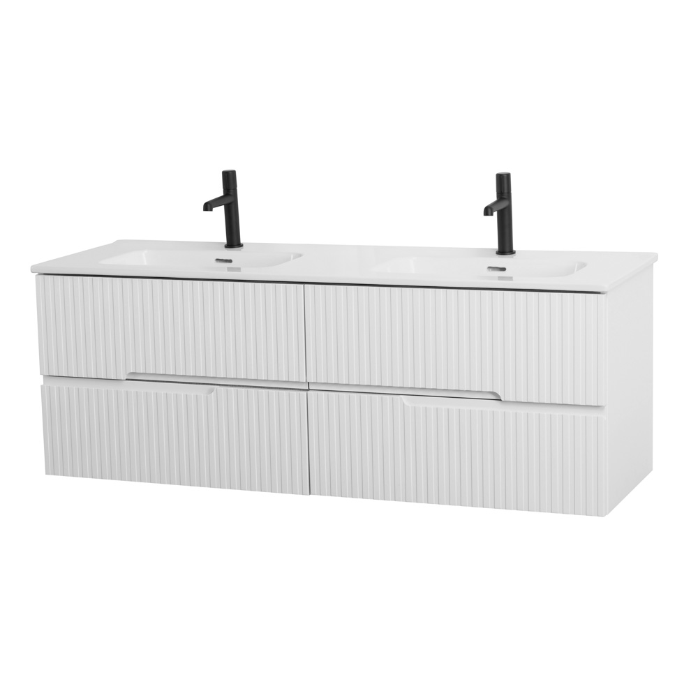 Тумба подвесная CEZARES DUET-N-1400-4C-SO-2-BL с раковиной CZR-8095-140-2 с двумя чашами, белый глянец