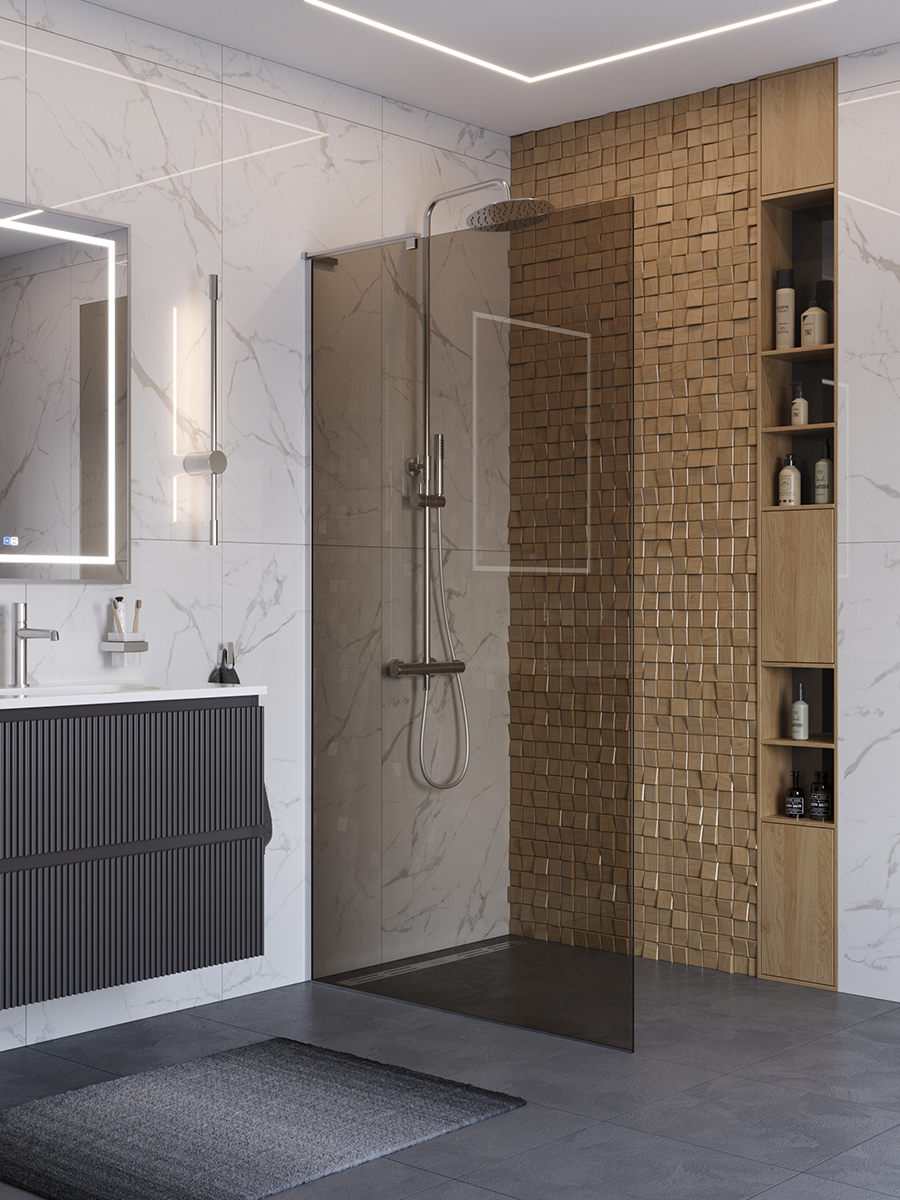 Душевая перегородка BelBagno UNO-L-1-TB-100-BR-Cr профиль хром, стекло бронза