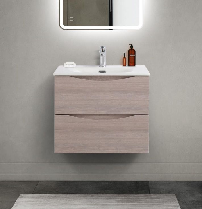 Тумба с раковиной подвесная BelBagno MARINO-CER-MINI-600-2C-SO-RG-P Rovere Grigio, раковина белая BB-8099-3-60