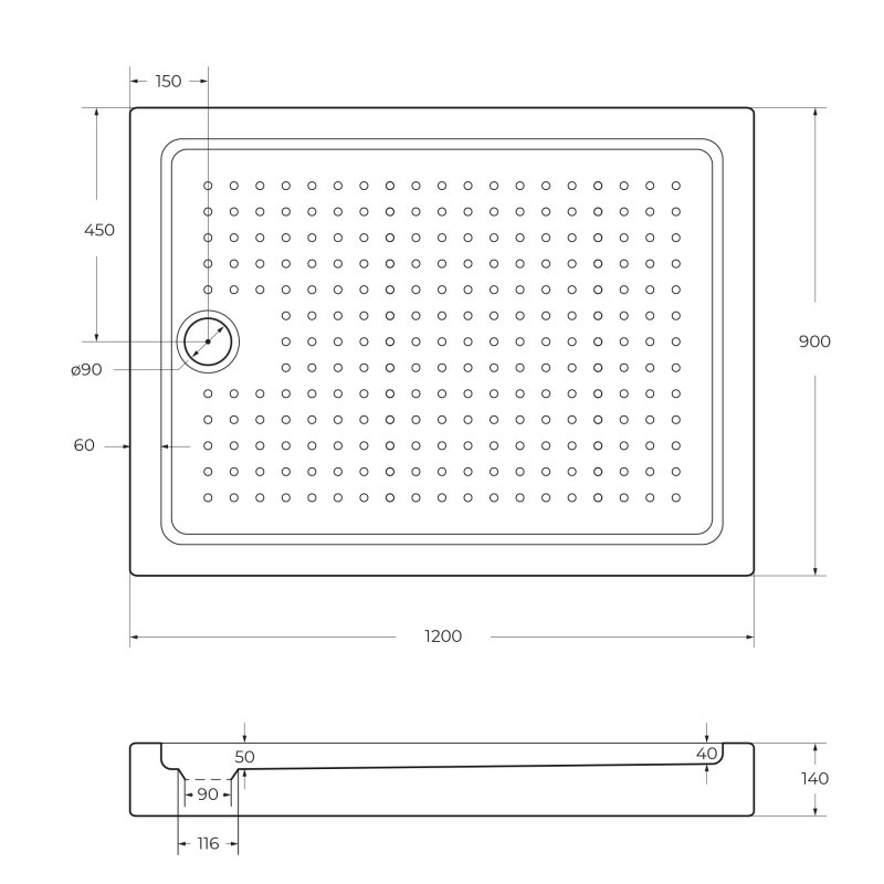 Поддон акриловый 120х90 Cezares TRAY-A-AH-120/90-15-W0 без сифона