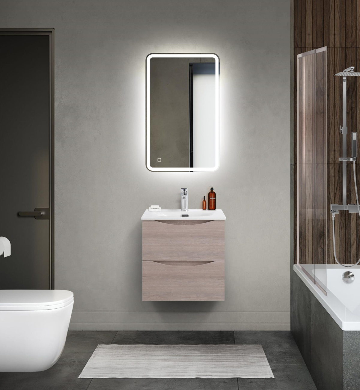 Тумба с раковиной подвесная BelBagno MARINO-CER-MINI-500-2C-SO-RG-P Rovere Grigio, раковина белая BB-8099-3-50