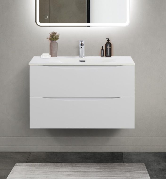 купить Тумба с раковиной подвесная BelBagno MARINO-CER-MINI-800-2C-SO-BO-P Bianco Opaco, раковина белая BB-8099-3-80 