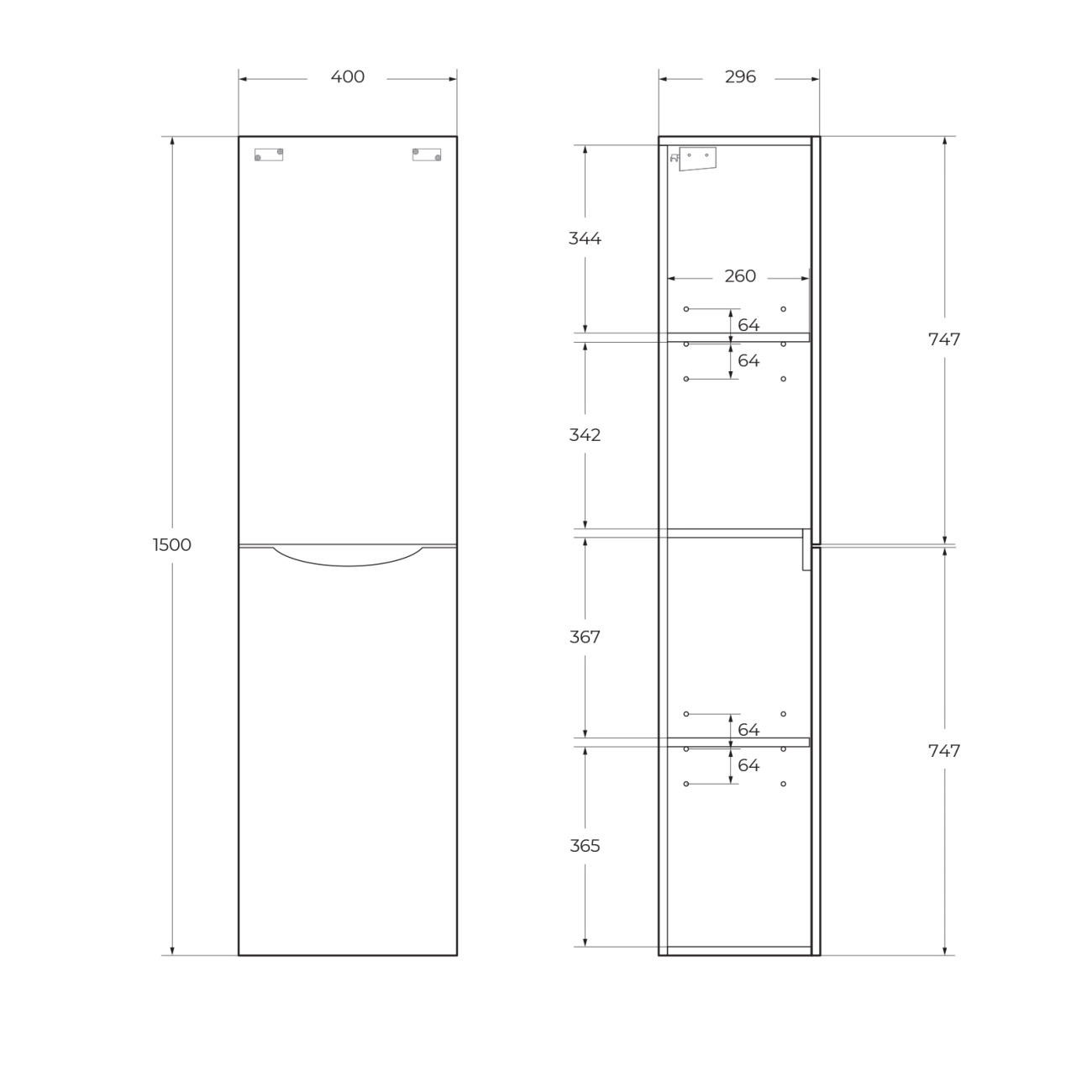 Пенал подвесной BelBagno FLY-MARINO-1500-2A-SC-RR-P-L левосторонний, Rovere Rustico
