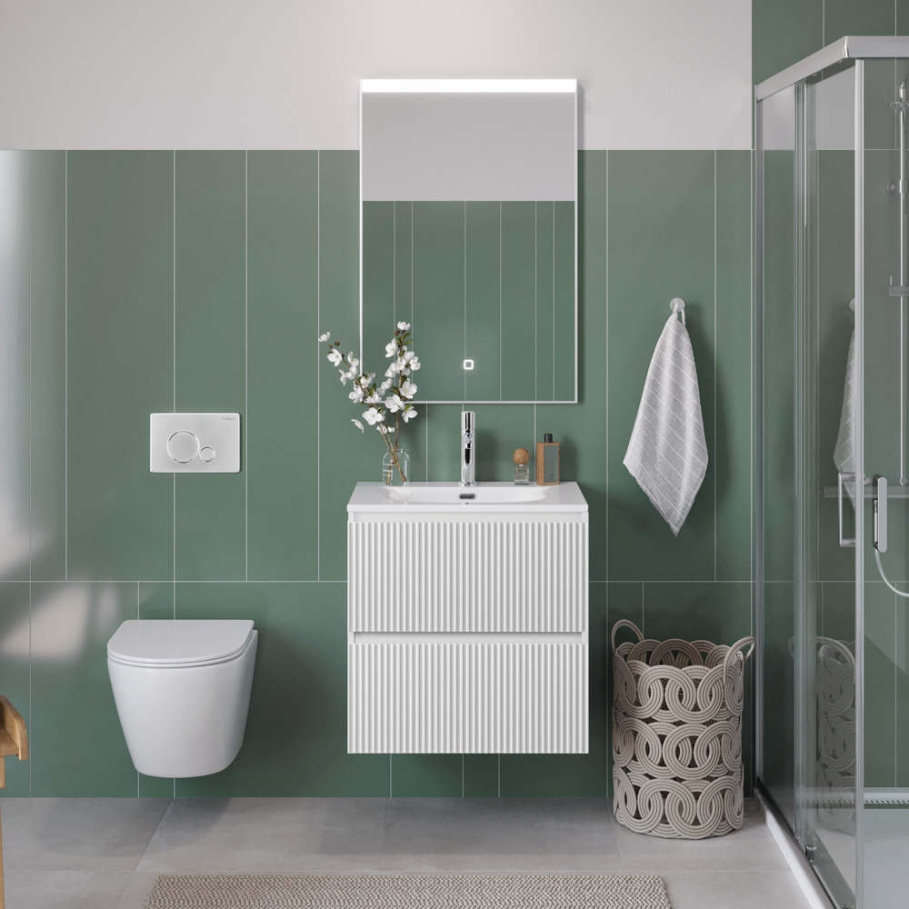 Тумба с раковиной подвесная BelBagno UNO-MINI-600-2C-SO-BO Bianco Opaco, раковина белая BB-8099-3-60