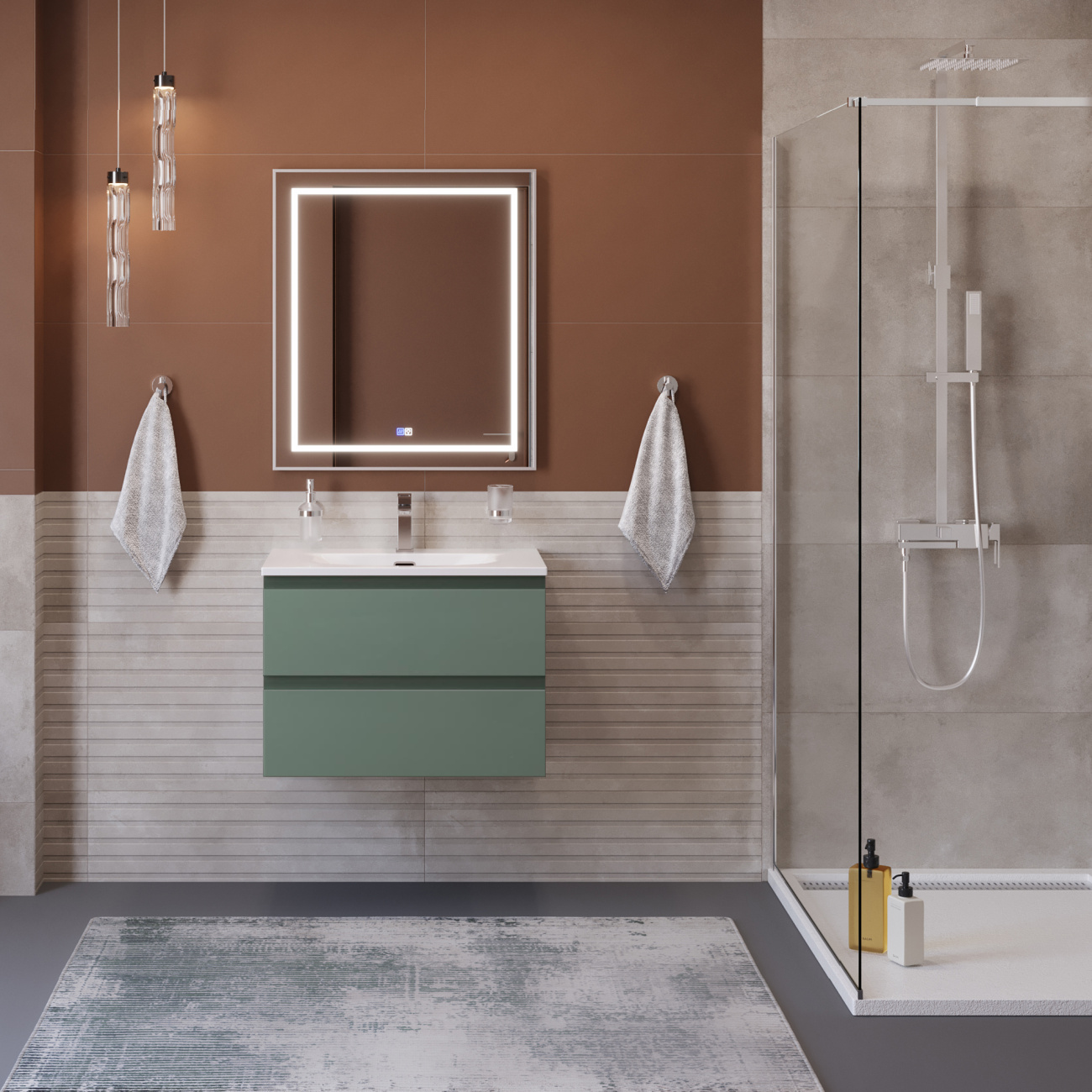 Тумба с раковиной подвесная BelBagno KRAFT-600-2C-SO-VO Еловый матовый, раковина белая BB-8099-60