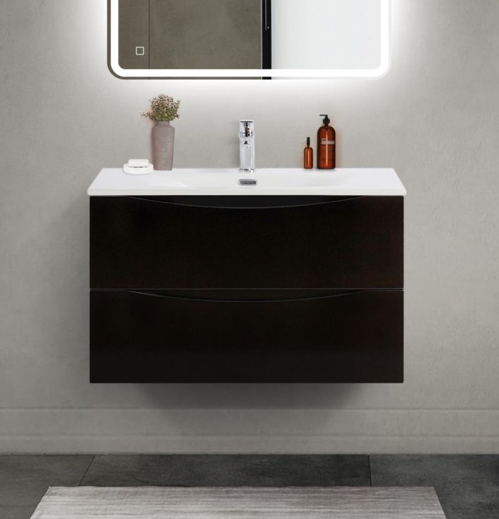 купить Тумба с раковиной подвесная BelBagno MARINO-CER-MINI-800-2C-SO-NL-P Nero Lucido, раковина белая BB-8099-3-80 