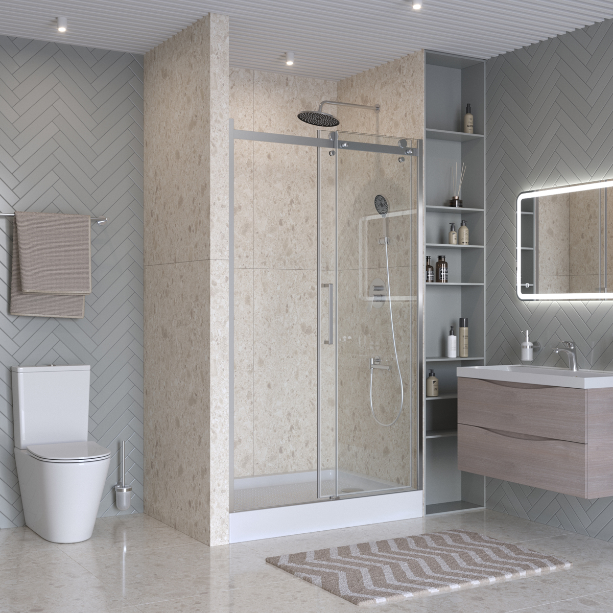 Душевая дверь шириной 151см BelBagno MARINO-2-BF-1-150-C-CR профиль хром, стекло прозрачное