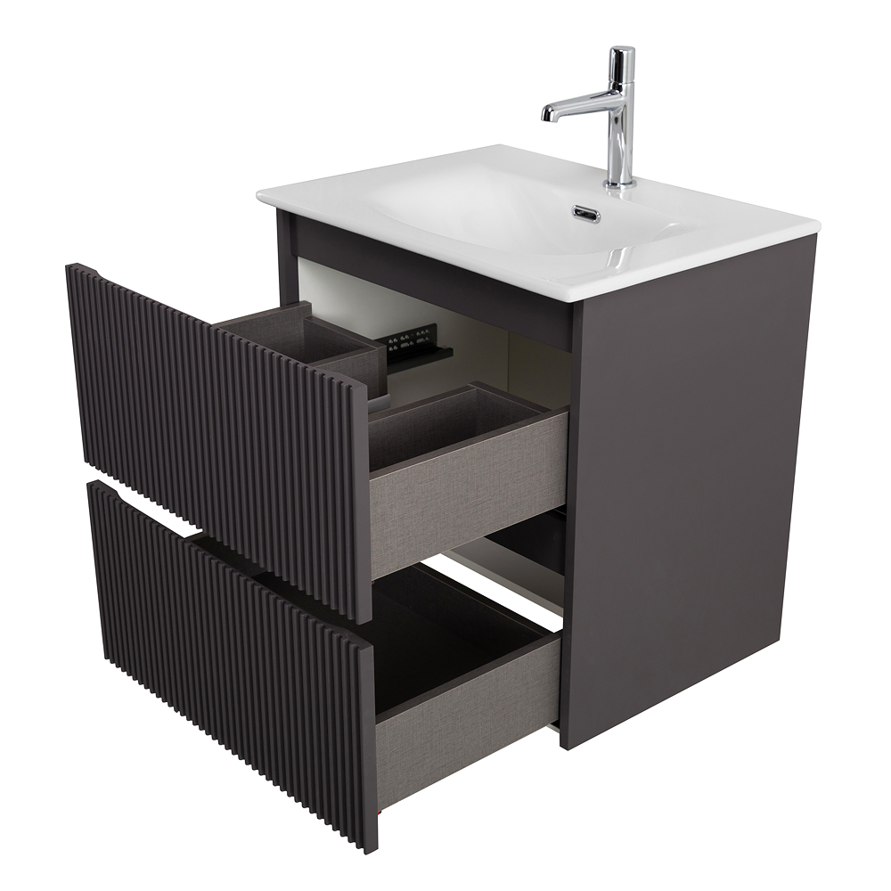Тумба с раковиной подвесная BelBagno UNO-600-2C-SO-GSO Темно-Серый матовый, раковина белая BB-8099-60