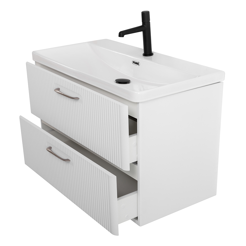 Подвесная тумба с раковиной Belbagno DUE, 80 см Белый металлик DUE-800-2C-SO-BM-P + BB-8076-3-80