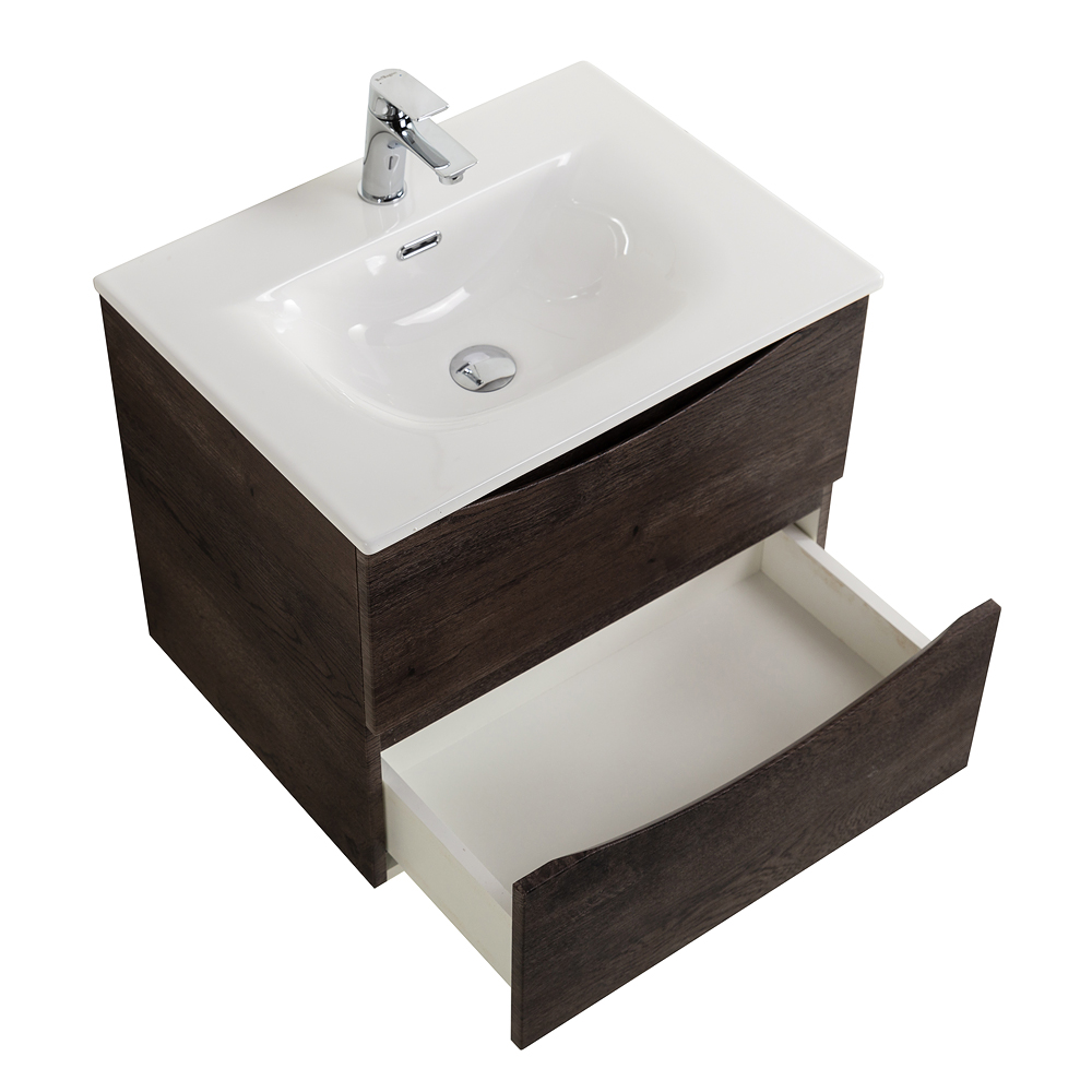 Тумба с раковиной подвесная BelBagno MARINO-CER-N-600-2C-SO-RNG-P Rovere Nature Grigio, раковина белая BB-8099-60