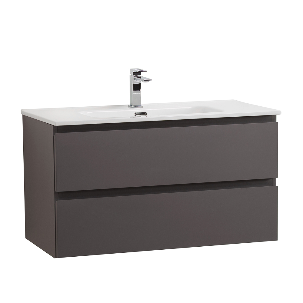 Тумба с раковиной подвесная BelBagno KRAFT-1000-2C-SO-GSO Темно-Серый матовый, раковина белая BB1000ETL