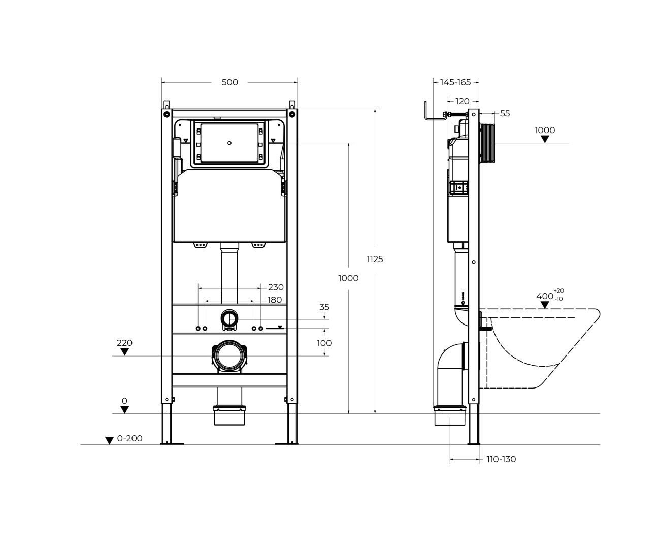 Система инсталляции для подвесных унитазов BelBagno BB-101-M-BC с кнопкой смыва BB-17C-BL