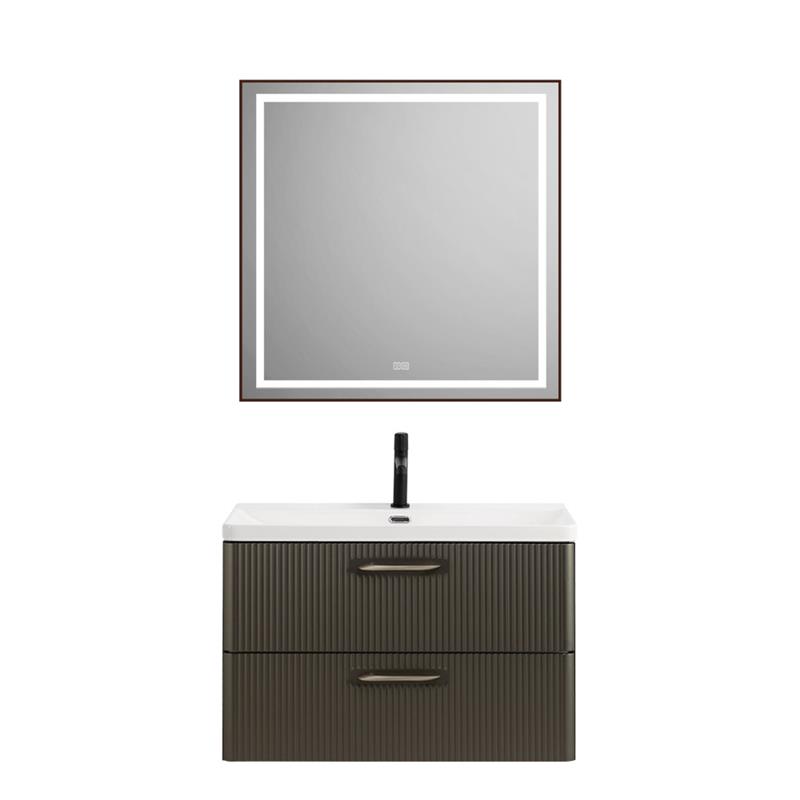 Подвесная тумба с раковиной Belbagno DUE, 80 см Оружейная сталь DUE-800-2C-SO-GM-P + BB-8076-3-80
