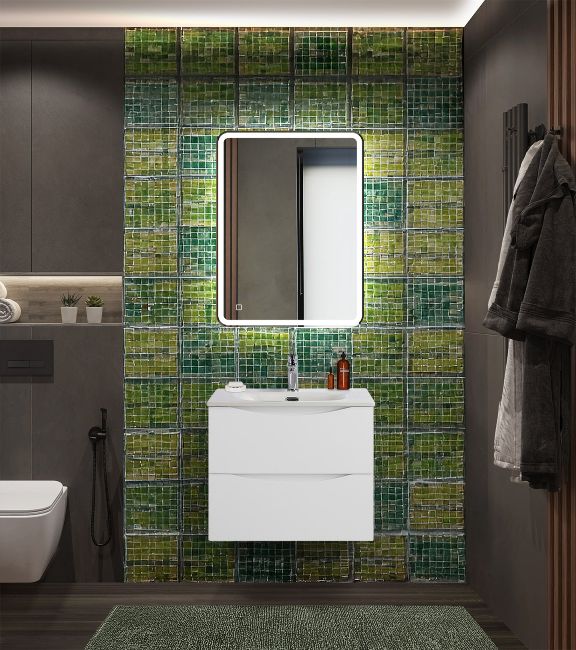 Тумба с раковиной подвесная BelBagno MARINO-CER-N-600-2C-SO-BO-P Bianco Opaco, раковина белая BB-8099-60