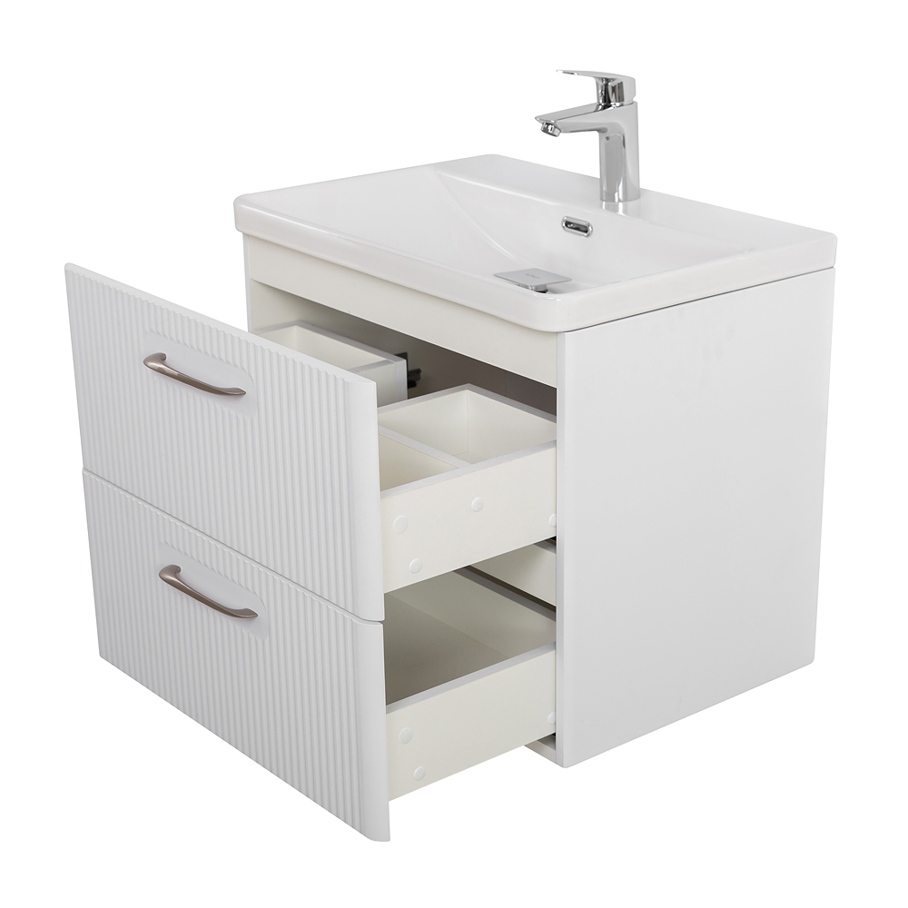 Подвесная тумба с раковиной Belbagno DUE 50 см Белый металлик DUE-500-2C-SO-BM-P + BB-8076-3-50