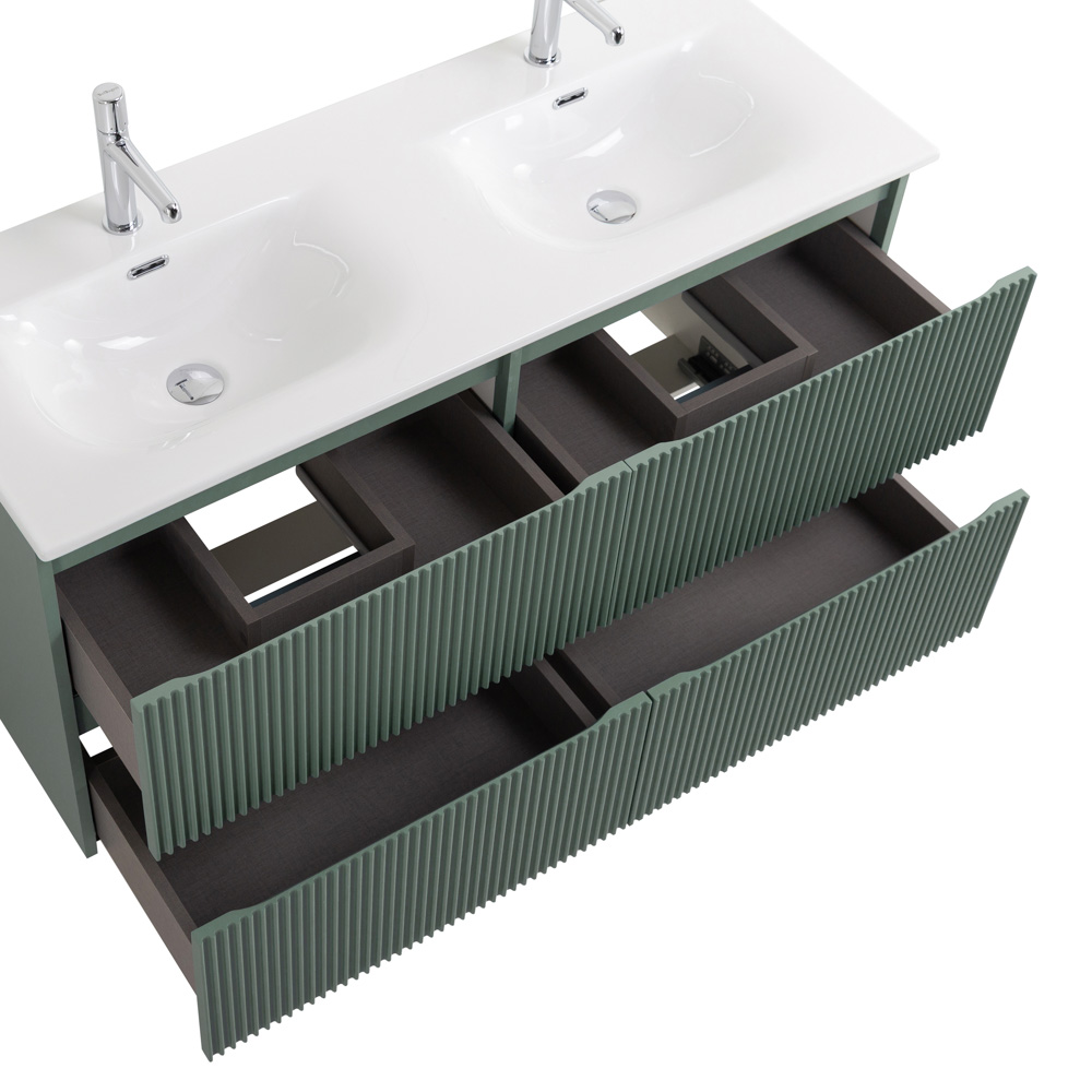 Тумба с раковиной подвесная BelBagno UNO-1200-4C-SO-VO Еловый матовый, раковина белая BB-8099-120-2 с 2-я чашами