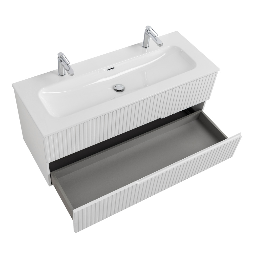 Тумба подвесная CEZARES DUET-N-1200-2C-SO-FBS-P с раковиной CZR-8073-120-1-2 с двумя отверстиями для смесителей, ясень белый софт