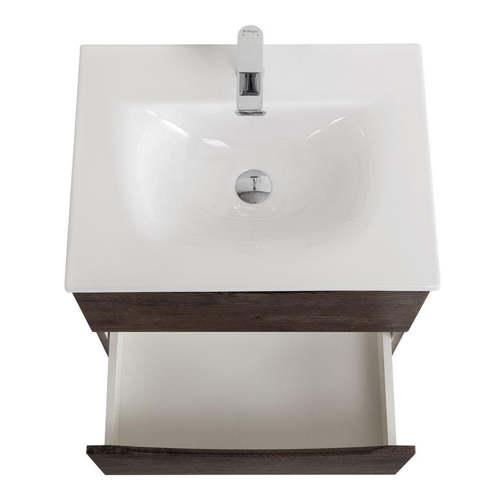 Тумба с раковиной подвесная BelBagno MARINO-CER-N-600-2C-SO-RNG-P Rovere Nature Grigio, раковина белая BB-8099-60