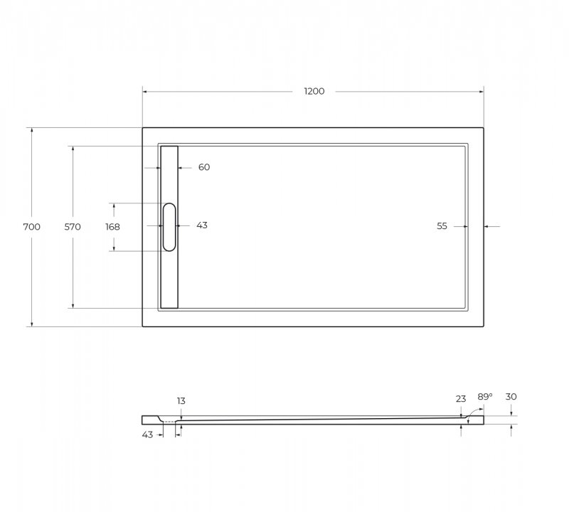 Поддон из искусственного мрамора 120х70 Cezares TRAY-AS-AH-120/70-30-W без сифона