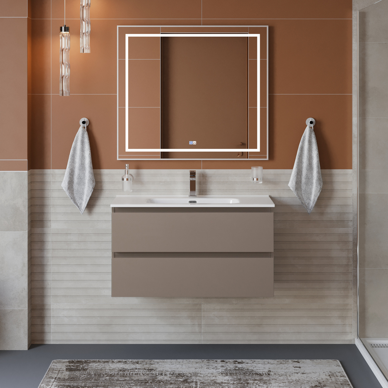 Тумба с раковиной подвесная BelBagno KRAFT-900-2C-SO-CO Бежевый матовый, раковина белая BB900ETL