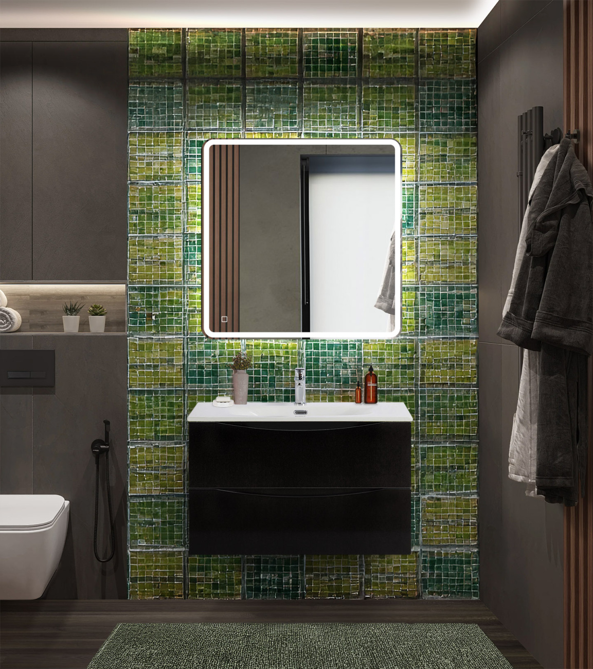 Тумба с раковиной подвесная BelBagno MARINO-CER-N-800-2C-SO-NL-P Nero Lucido, раковина белая BB-8099-80