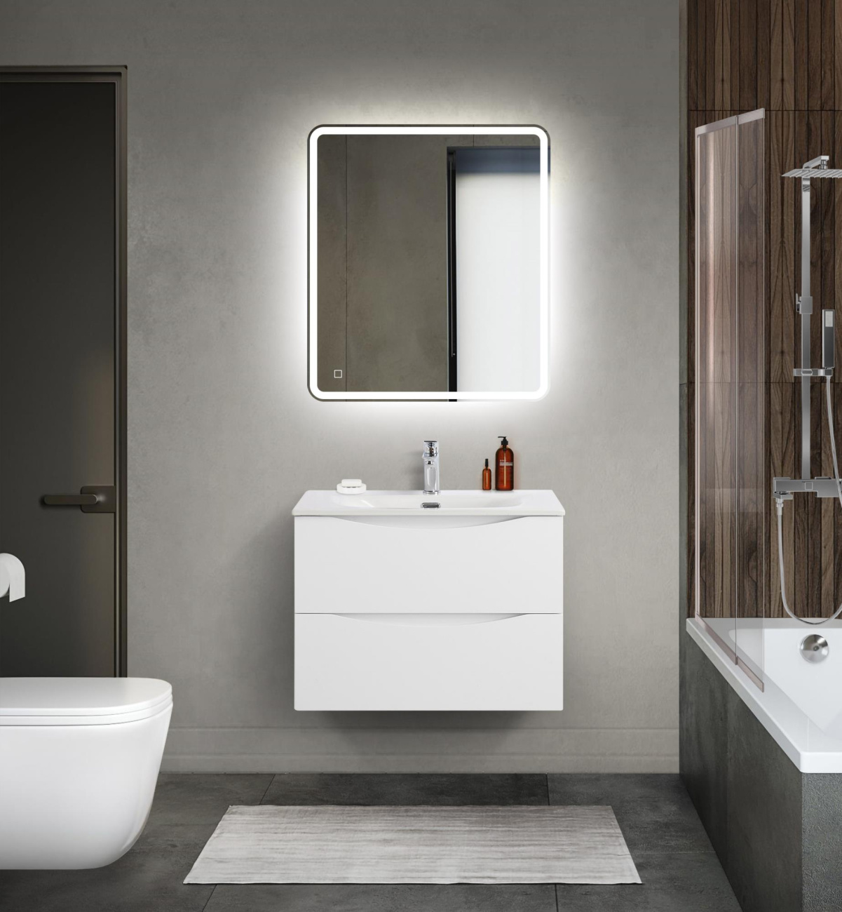 Тумба с раковиной подвесная BelBagno MARINO-CER-MINI-700-2C-SO-BL-P Bianco Lucido, раковина белая BB-8099-3-70