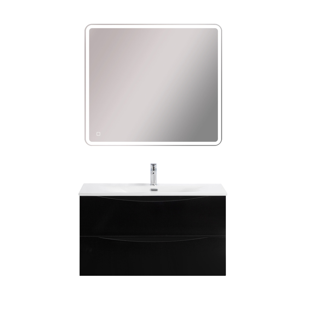 Тумба с раковиной подвесная BelBagno MARINO-CER-MINI-900-2C-SO-NL-P Nero Lucido, раковина белая BB-8099-3-90