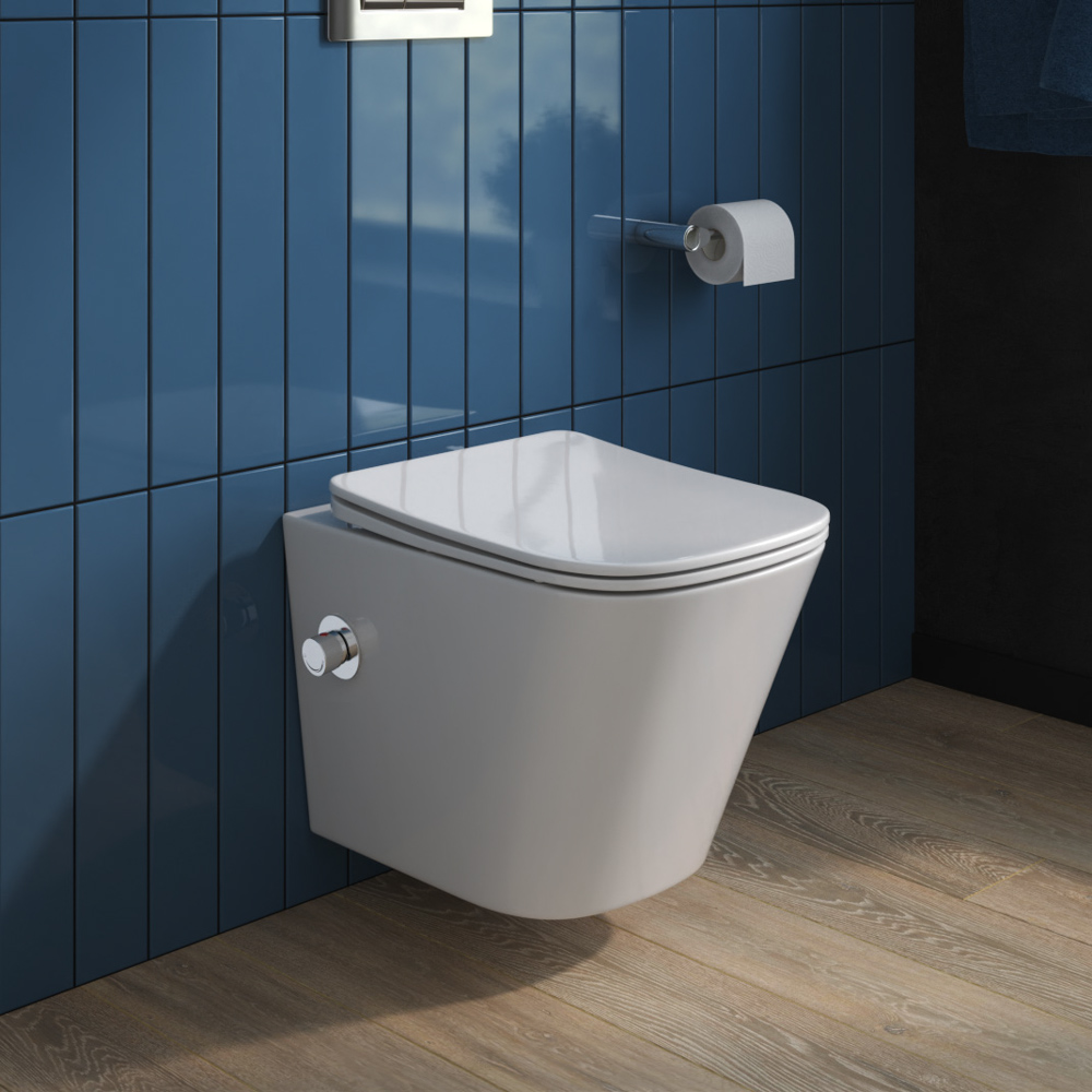 Унитаз подвесной безободковый с сиденьем и функцией биде BelBagno DUE BB3103CHR-BS/SC