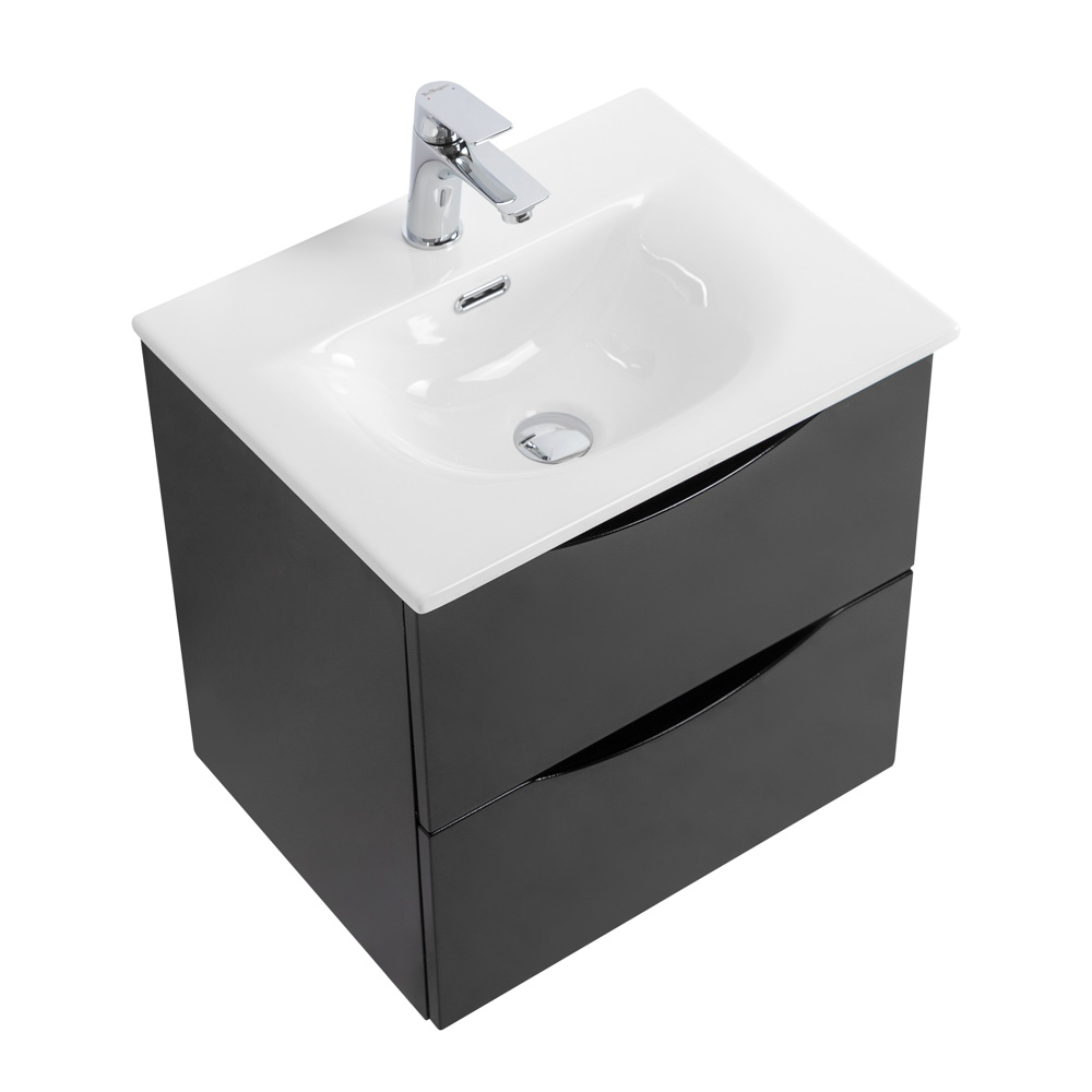 Тумба с раковиной подвесная BelBagno MARINO-CER-MINI-500-2C-SO-NL-P Nero Lucido, раковина белая BB-8099-3-50