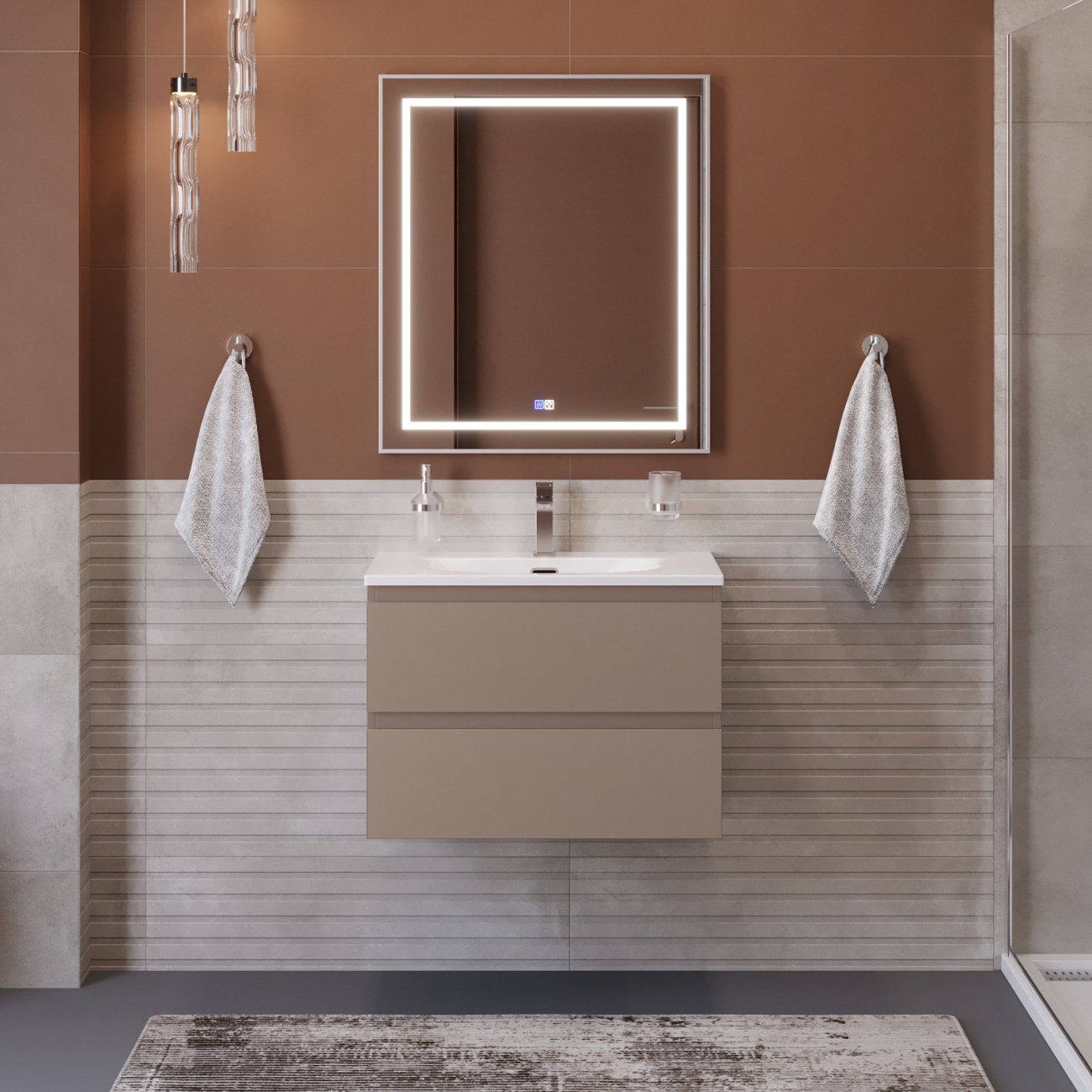 Тумба с раковиной подвесная BelBagno KRAFT-600-2C-SO-CO Бежевый матовый, раковина белая BB-8099-60