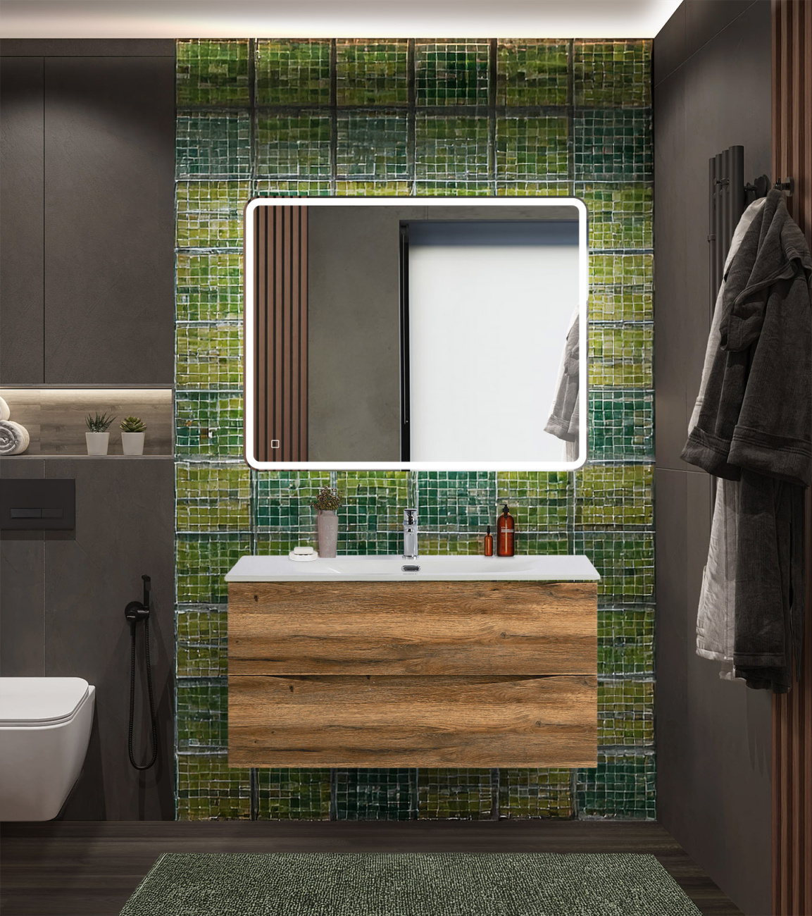 Тумба с раковиной подвесная BelBagno MARINO-CER-N-1000-2C-SO-RR-P Rovere Rustico, раковина белая BB-8099-100
