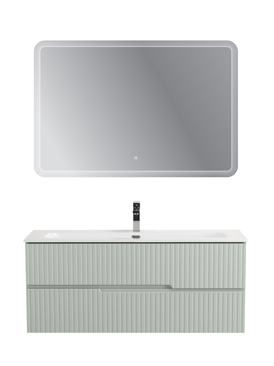 Тумба подвесная CEZARES DUET-N-1200-2C-SO-VPR-P с раковиной CZR-8073-120, зеленый жемчужный