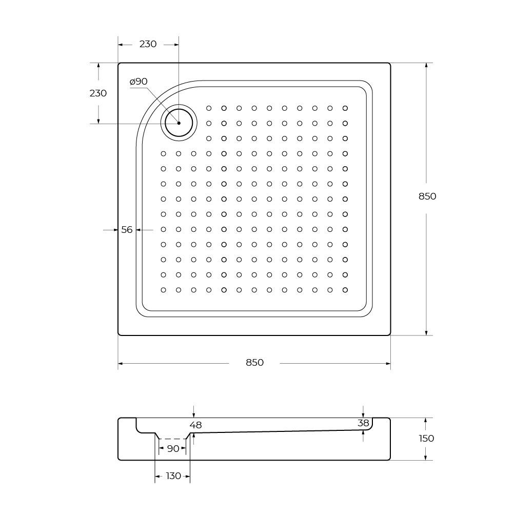 Акриловый поддон 85х85 BelBagno TRAY-BB-A-85-15-W с сифоном