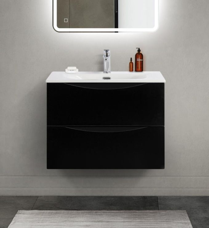 купить Тумба с раковиной подвесная BelBagno MARINO-CER-MINI-700-2C-SO-NL-P Nero Lucido, раковина белая BB-8099-3-70 