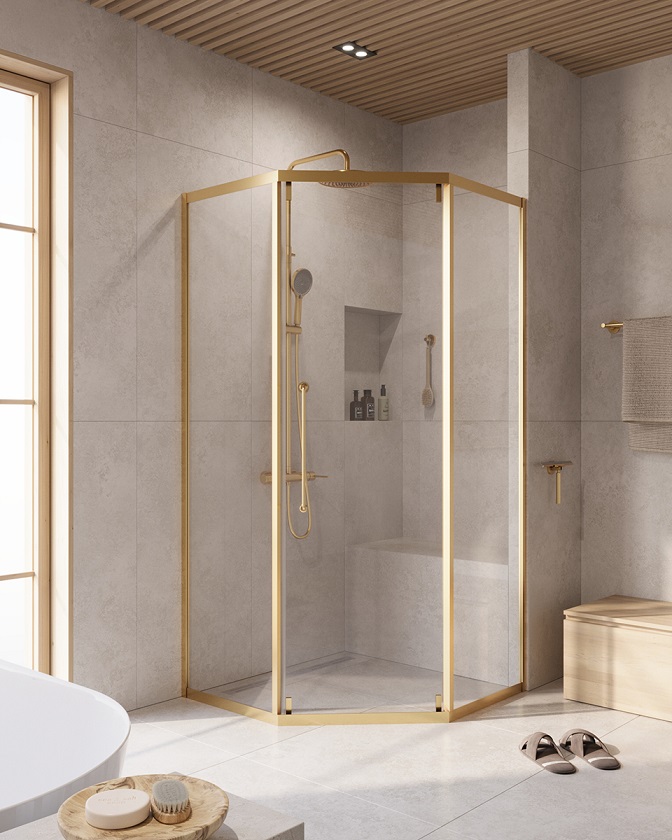 купить Душевой уголок Cezares RELAX-304-P-1-100-C-BORO, 100х100х200, профиль брашированное золото, прозрачное стекло 