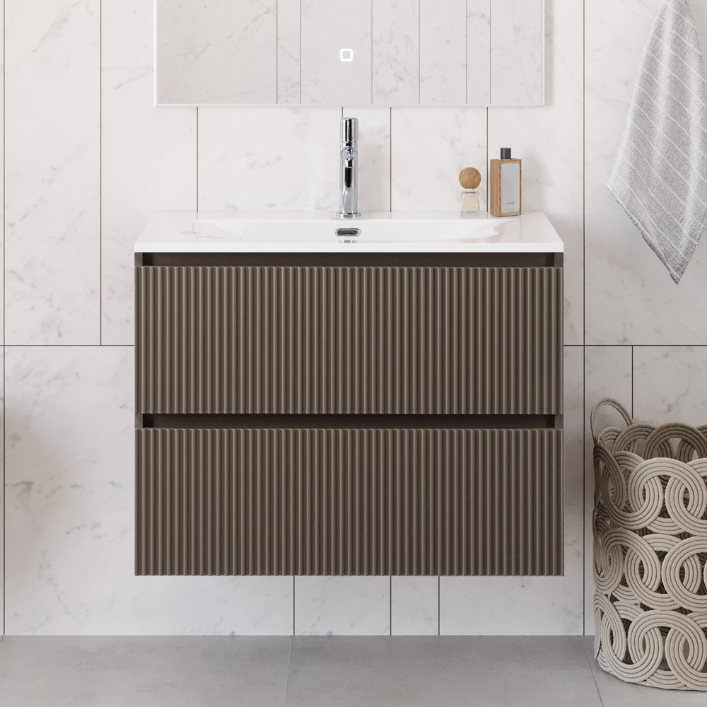 купить Тумба с раковиной подвесная BelBagno UNO-900-2C-SO-СO Бежевый матовый, раковина белая BB-8099-90 