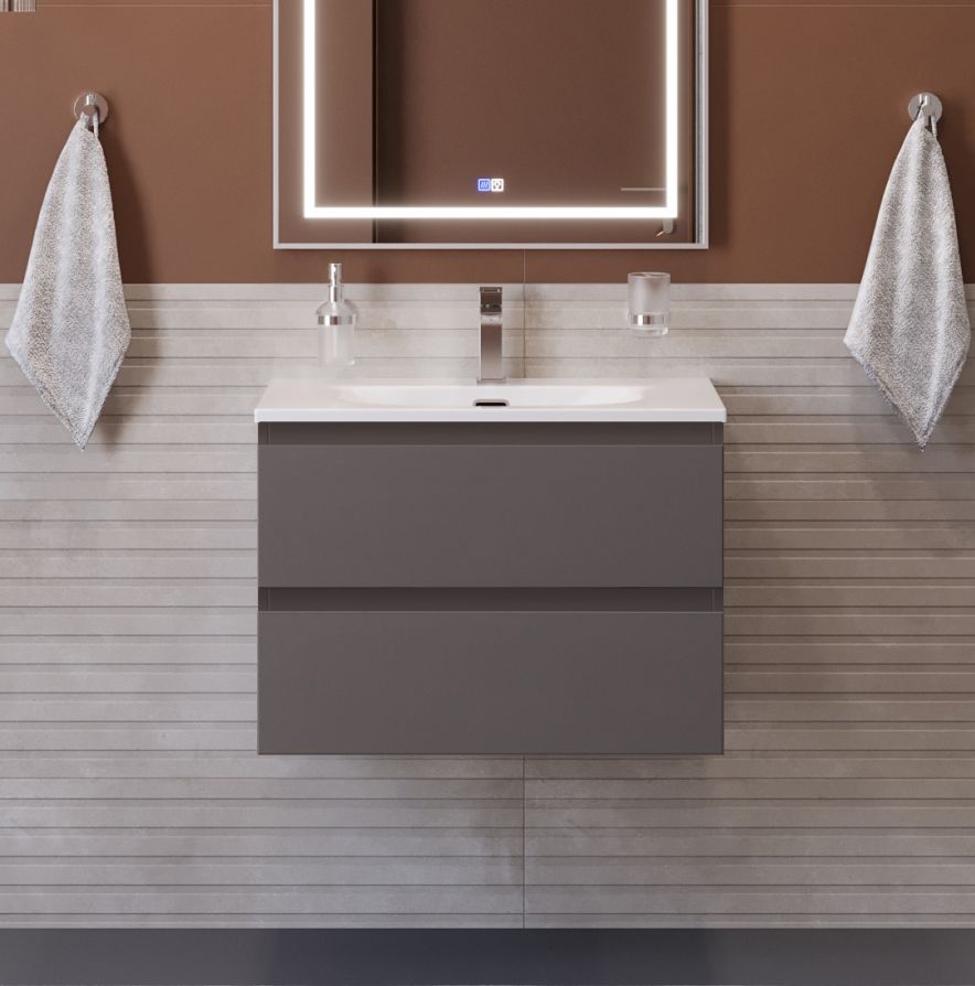 Тумба с раковиной подвесная BelBagno KRAFT-600-2C-SO-GSO Темно-Серый матовый, раковина белая BB-8099-60