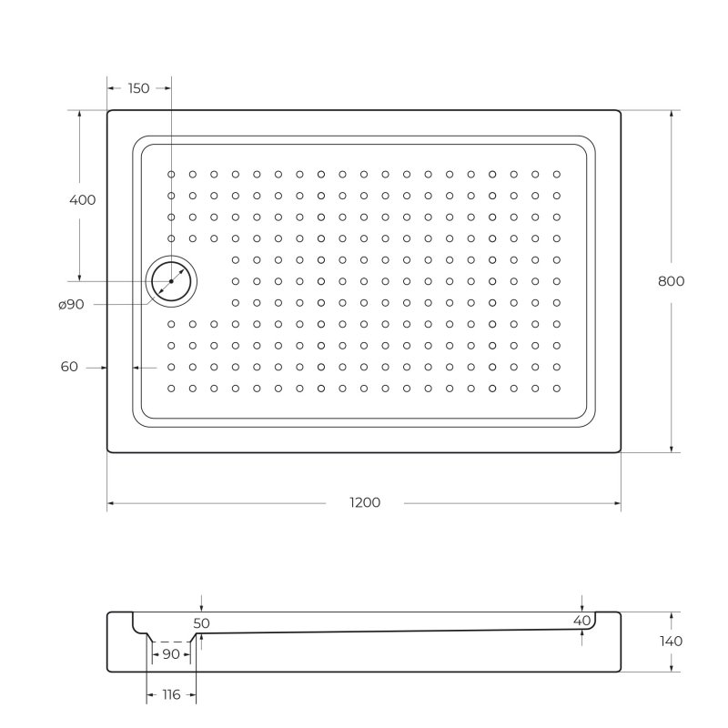 Поддон акриловый 120х80 Cezares TRAY-A-AH-120/80-15-W0 без сифона